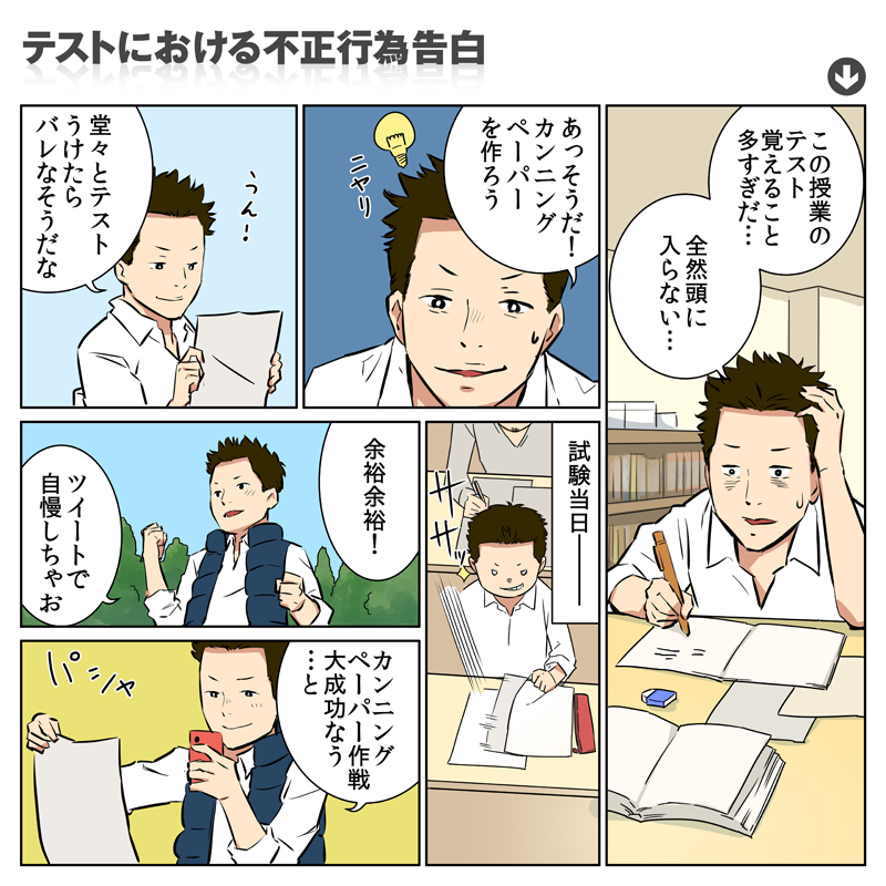 問題行動：テストにおける不正行為を告白