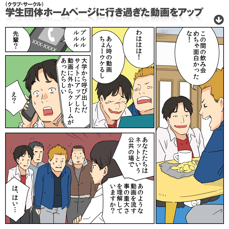招いた結果：学生団体（クラブ・サークル）ホームページに行き過ぎた動画をアップ